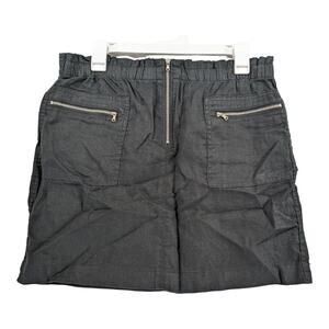 Lou & Gray Linen Micro Mini Skirt S Black Zipper Detail Stretchy Waist Pockets‎